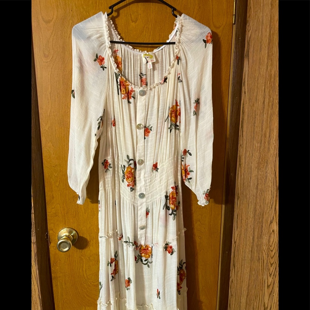 Full length white floral dress